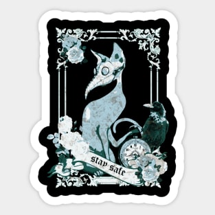 Cat Plague Doctor Say  "stay safe" blue Sticker